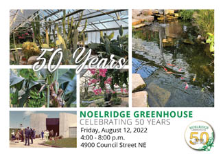 Greenhouses 50 year anniversary invitation with photos of the greenhouse 